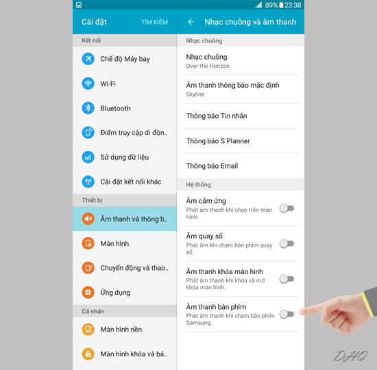 Chọn tắt âm thanh hệ thông